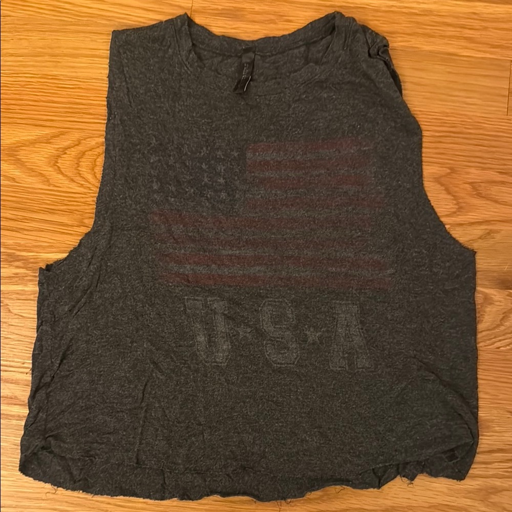 Comfy Charcoal Sleeveless USA Graphic Top